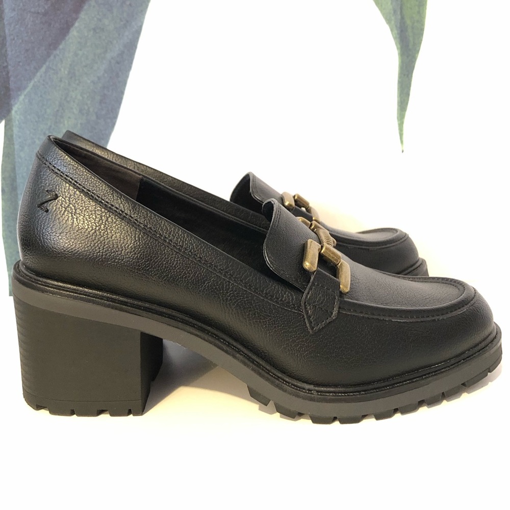 Women's Black Loafers with Gold Buckle